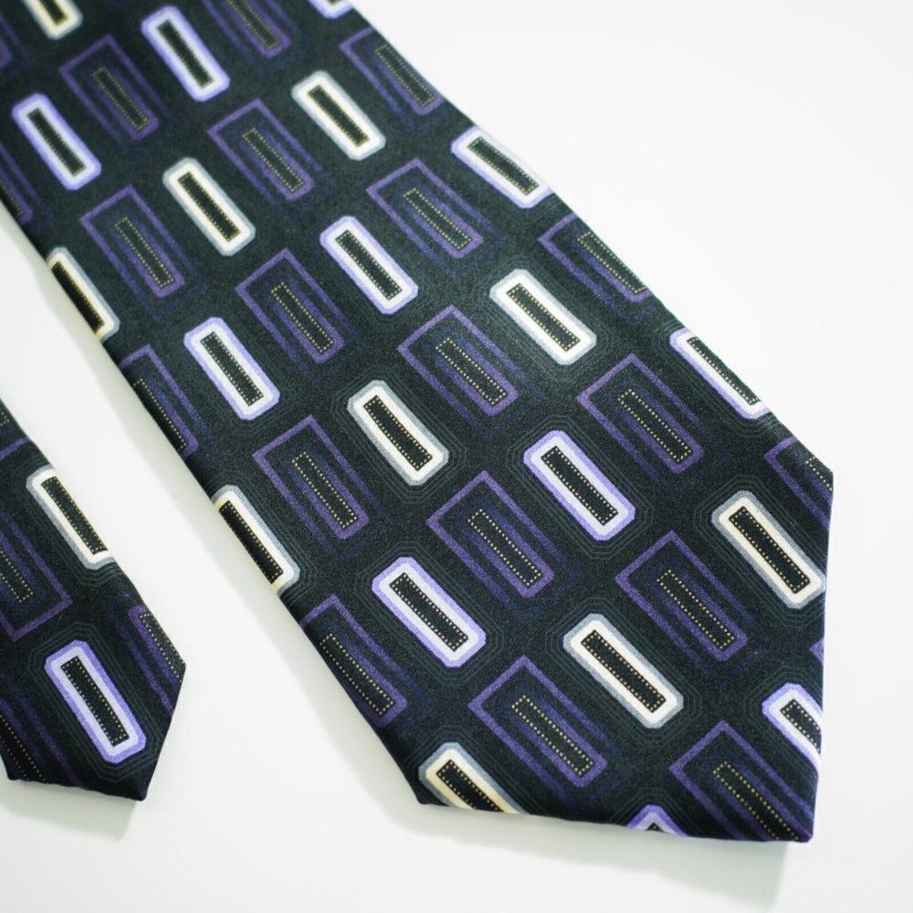 Alexander Julian‎ Gray Purple Yellow Geometric Print  Silk Tie